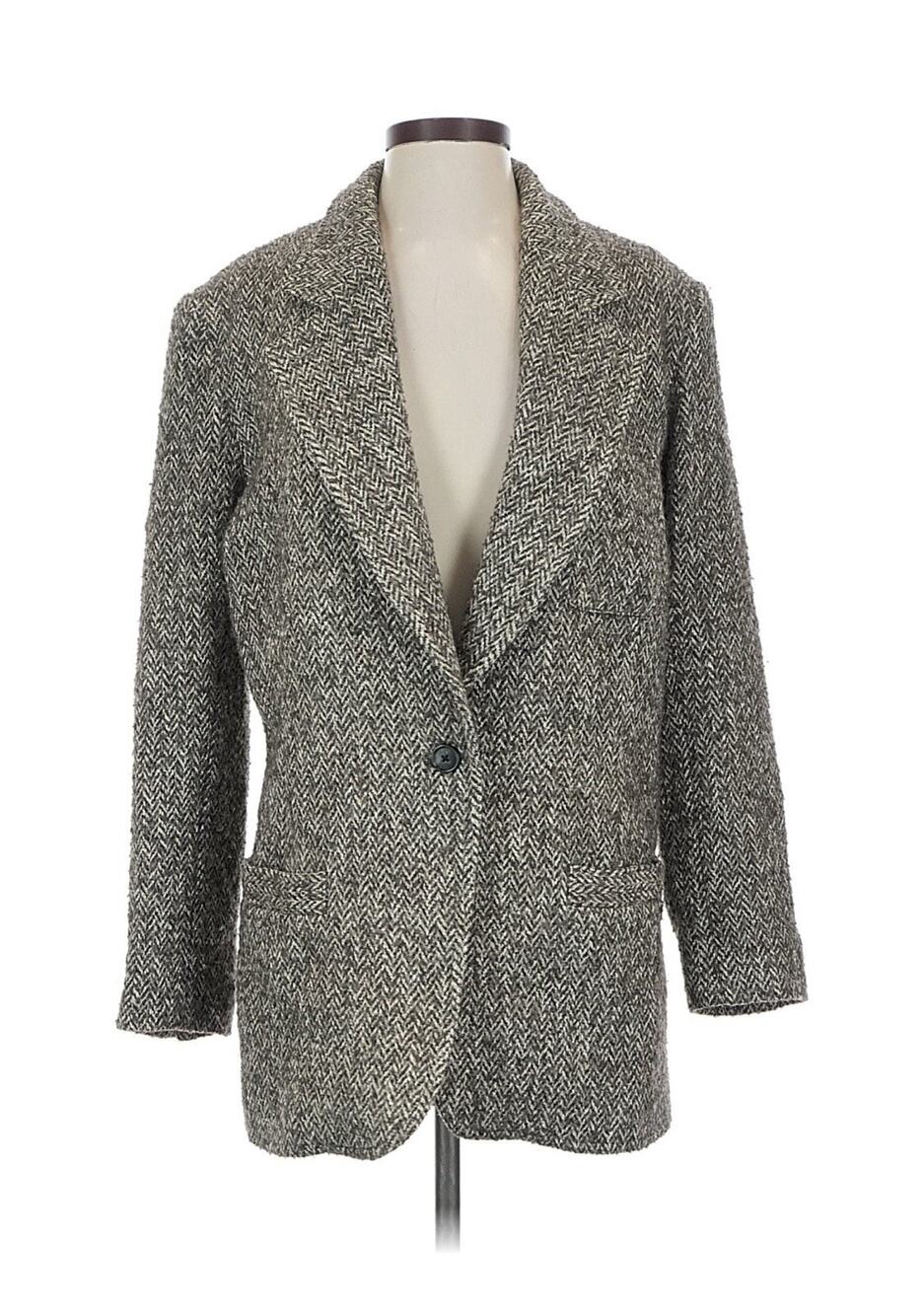 Smythe Wool Blend Herringbone Grey Blazer Jacket S